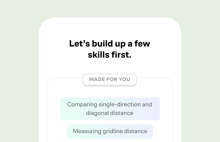A lesson plan headed “Let’s build up a few skills first”, listing distance skills marked as made for the learner