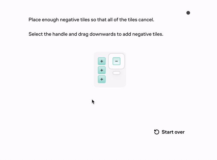 Dragging the handle downward to add negative tiles until they cancel the positive tiles