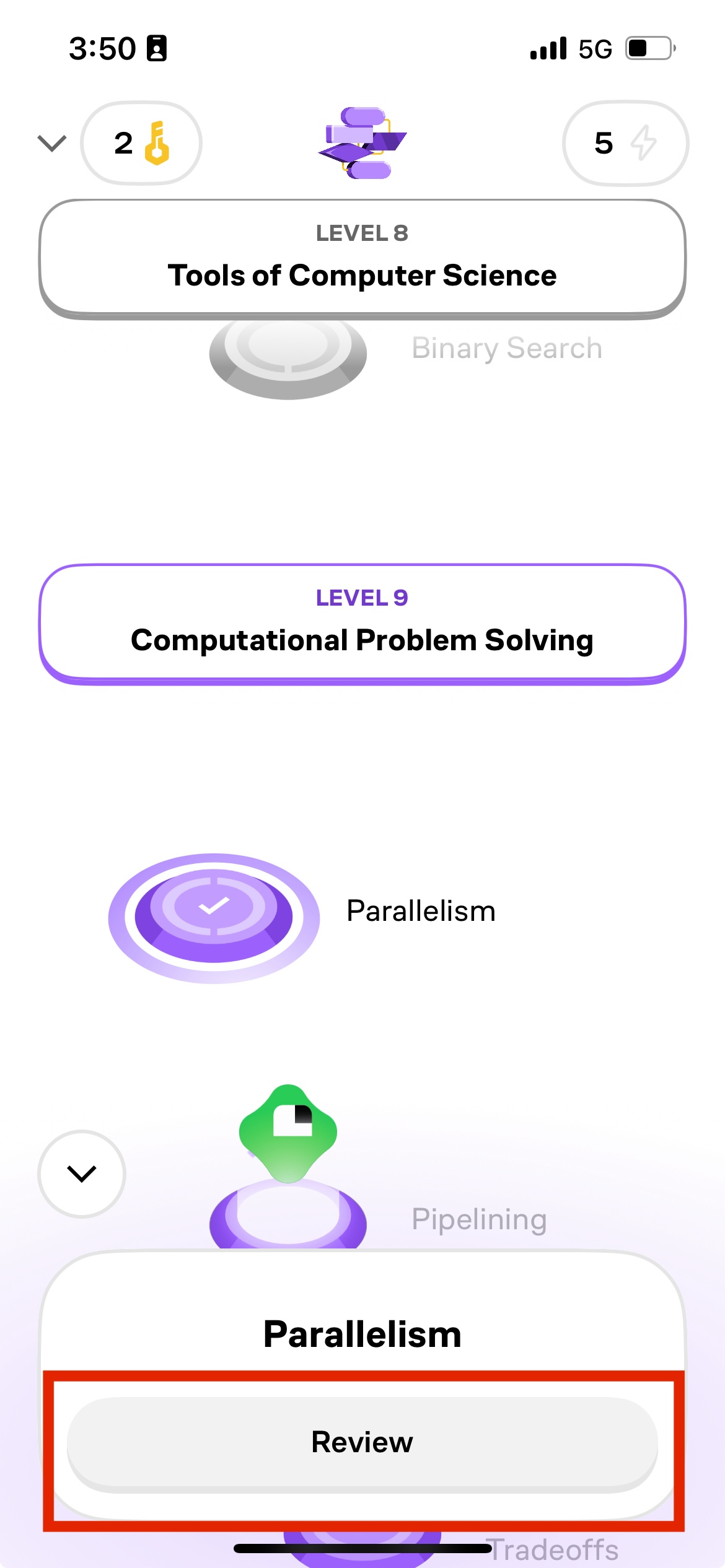 Review icon on Brilliant's course page