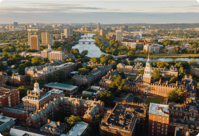 Aerial view of a university campus with historic brick buildings